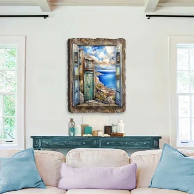Designocracy Coastal View Landscape Window On Wood By G. Debrekht Print