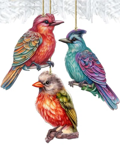 Designocracy Colorful Birds Holiday Ornaments, Set Of 3 In Multi