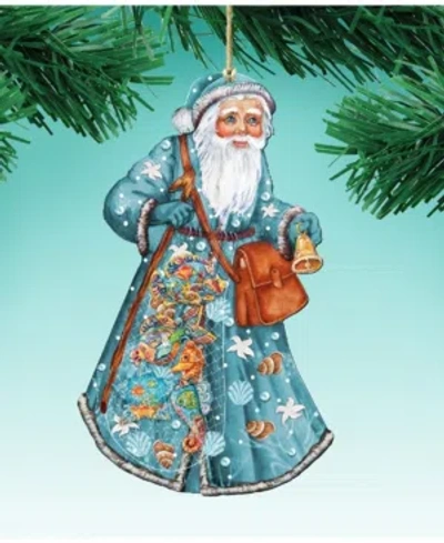 Designocracy Costal Fishermen Santa Wooden 2 Wooden Ornaments Set Of 2 In Multi