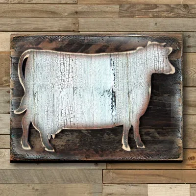 Designocracy Cow Block Art On Reclaimed Wooden Board Wall Décor In Brown