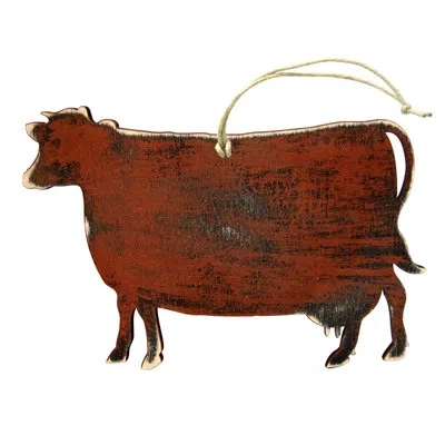 Designocracy Cow Rustic Wooden Ornament In Multicolor