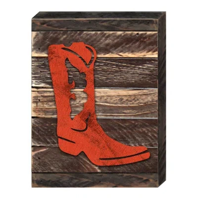 Designocracy Cowboy Boots Art On Reclaimed Wooden Board Wall Décor In Brown;red