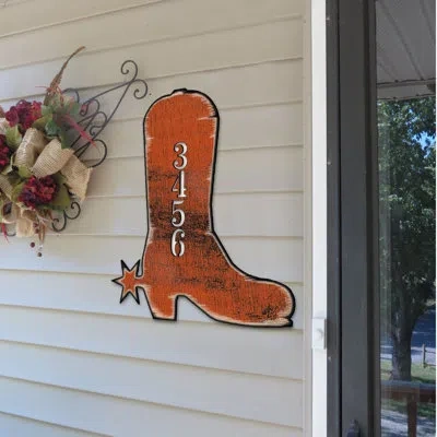 Designocracy Cowboy Boots House Door Mailbox Address Number 4-line Wall Mount