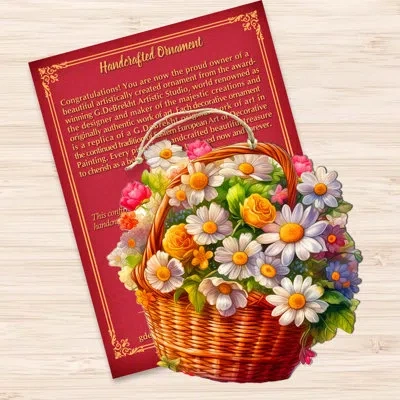 Designocracy Daisy Basket Wooden Ornaments By G. Debrekht In Red;orange