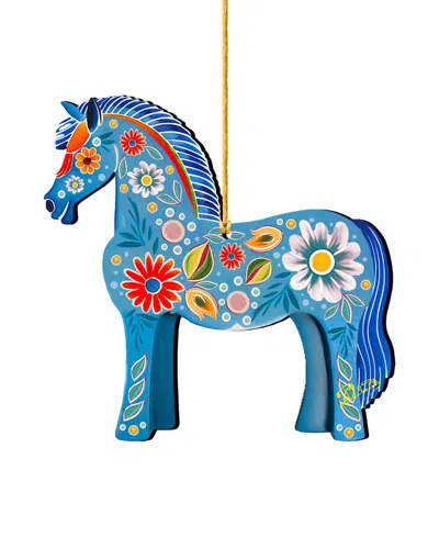 Designocracy Danish Horse Christmas Wooden Ornament In Blue