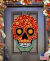 Designocracy Day Of The Dead Decorated Skull Door Hanger