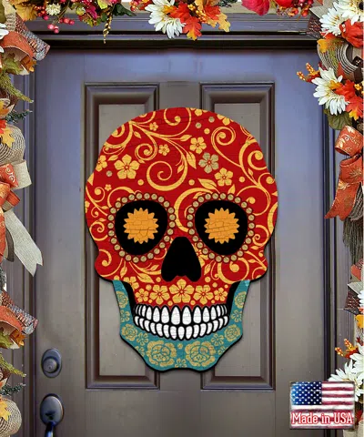 Designocracy Day Of The Dead Decorated Skull Door Hanger In Multi