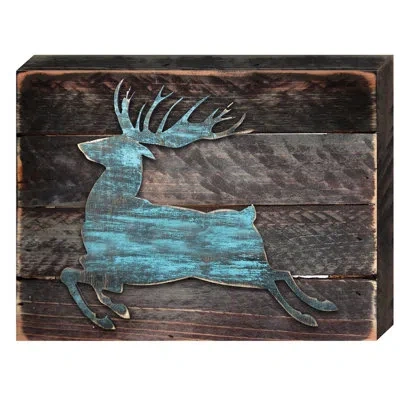 Designocracy Deer Silhouette Reclaimed Wooden Board Wall Décor In Blue