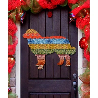 Designocracy Dog Quilted Pattern Wooden Door Hanger In Multicolor
