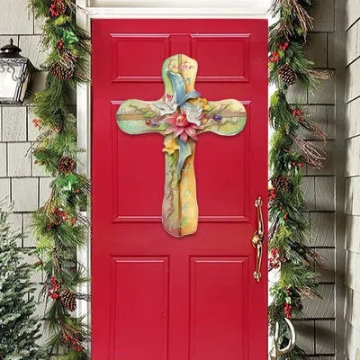 Designocracy Door Hanger Collection Plants & Flowers, Religious & Spiritual In Red