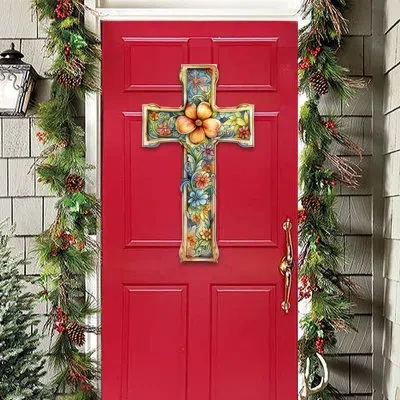 Designocracy Door Hanger Collection Plants & Flowers, Religious & Spiritual In Red