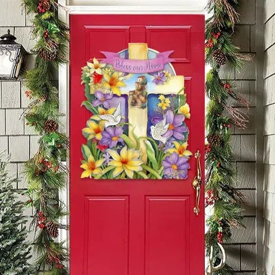 Designocracy Door Hanger Collection Plants & Flowers, Religious & Spiritual In Red