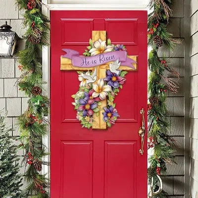 Designocracy Door Hanger Collection Plants & Flowers, Religious & Spiritual In Red