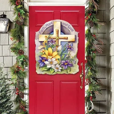 Designocracy Door Hanger Collection Plants & Flowers, Religious & Spiritual In Red