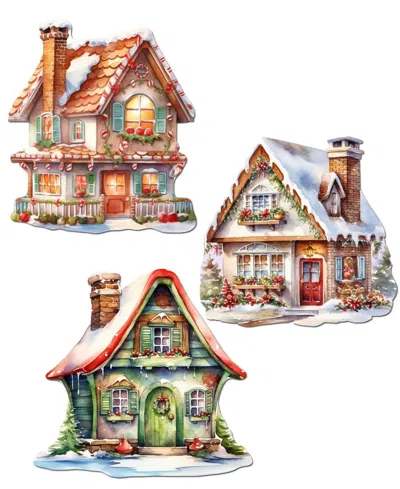 Designocracy Dream Houses Wood Clip Ornaments, Set Of 3 In Multi