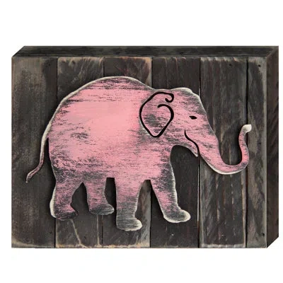 Designocracy Elephant Decorative Shabby Elegance Rustic Wooden Board Wall Décor In Pink