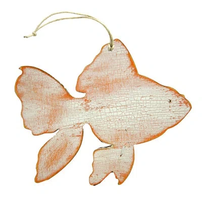 Designocracy Fish Rustic Wooden Ornament In Orange