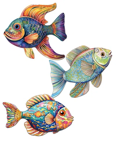 Designocracy Fish Wooden Clip-on Ornaments, Set Of 3 In Multi