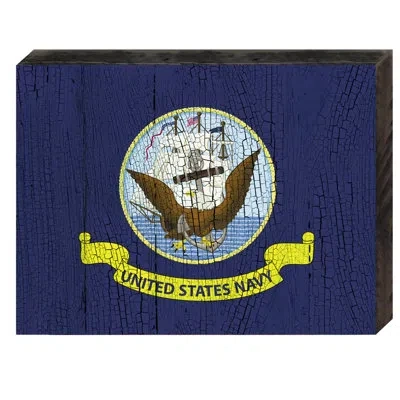 Designocracy Flag Of Us Navy Rustic Wooden Wall Décor In Blue;brown;white;yellow