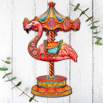 Designocracy Flamingo Carousel Holiday Door Decor By G. Debrekht In Orange