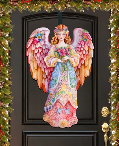 Designocracy Floral Angel Christmas Door Decor Wooden Wall Decor G. Debrekht In Multi Color