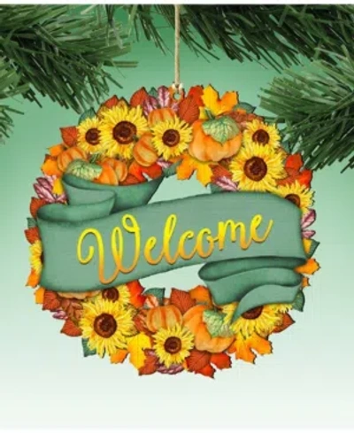 Designocracy Flower Fall Wreath Wooden Ornaments Set Of 2 In Multi