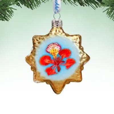 Designocracy Flower Keepsake Glass Holiday Shaped Ornament