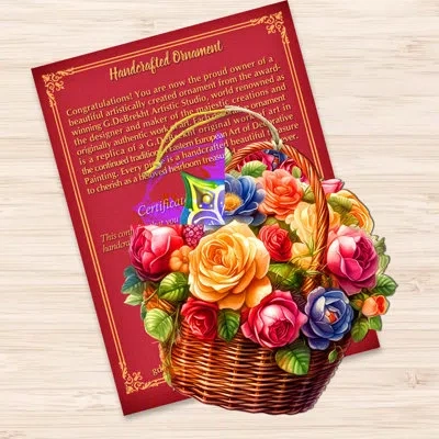 Designocracy Flowers In The Basket Wooden Ornaments By G. Debrekht In Green;red;yellow;orange