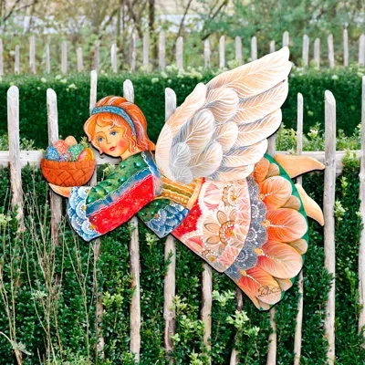 Designocracy Flying Easter Angel Wooden Decorative Door Hanger Wall Décor In Red;beige;orange