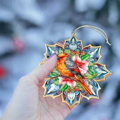 Designocracy Forest Bird Snowflake Wooden Ornaments By G. Debrekht In Blue;orange