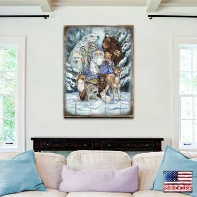 Designocracy Gather In Peace Father Winter Animals Wall Art Pallet By Jody Bergsma In Blue;brown;white