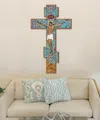 Designocracy Gold Plated Jesus On Cross Reclaimed Wood Wall Art