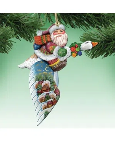 Designocracy Goose Traveling Santa Wooden Christmas Ornament, Set Of 2 In Multi