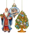 Designocracy Greece Inspired Santa Ornaments, Set Of 3 In Multi