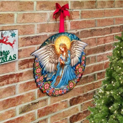 Designocracy Guardian Angel Of Serenity Holiday Door Décor By G. Debrekht In Blue