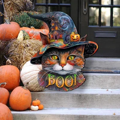 Designocracy Halloween Cat In A Hat Holiday Door Decor By G. Debrekht In Black