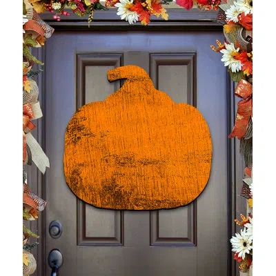 Designocracy Halloween Pumpkin Rustic Wooden Door Hanger In Multicolor