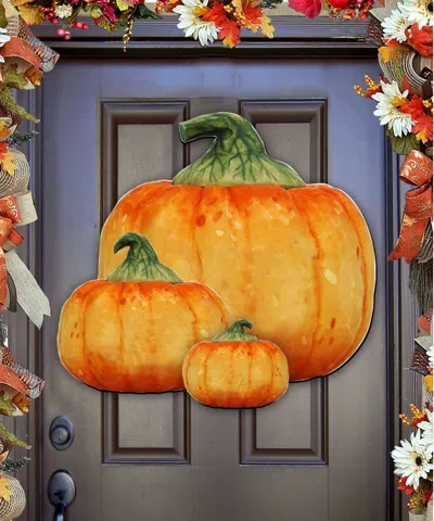 Designocracy Halloween Pumpkin Wood Ornaments Set Of 2 G. Debrekht Fall Collection In Multi