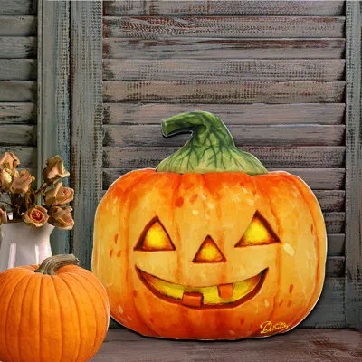 Designocracy Halloween Pumpkin Wooden Decorative Hanging Figurine Wood Door Hanger Wall Decor In Multicolor