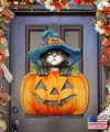 Designocracy Halloween Scary Stacking Pumpkins Wood Ornaments Set Of 2 G. Debrekht