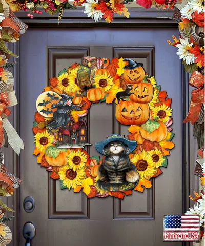 Designocracy Halloween Wreath Wood Home Decoration In Multi