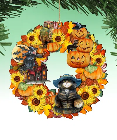 Designocracy Halloween Wreath Wood Santa Ornaments Set Of 2 G. Debrekht Fall In Multi