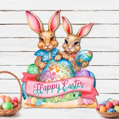 Designocracy Happy Easter Bunnies Easter Door Decor By G. Debrekht In Pink