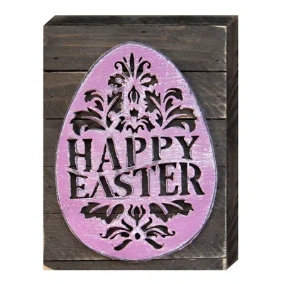 Designocracy Happy Easter Egg Box Sign Wall Décor In Purple,brown