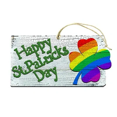 Designocracy Happy St. Patrick Day Shaped Rustic Wooden Ornament In Multicolor