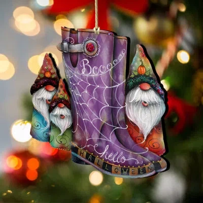 Designocracy Hello Halloween Boots Wooden Ornament By J. Mills-price In Multicolor