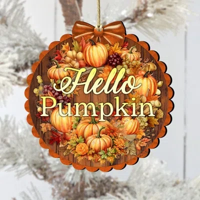 Designocracy Hello Pumpkin Wooden Ornament In Multicolor