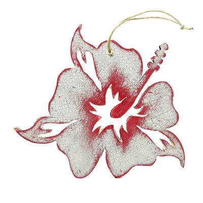 Designocracy Hibiscus Flower Rustic Wooden Ornament In Multicolor