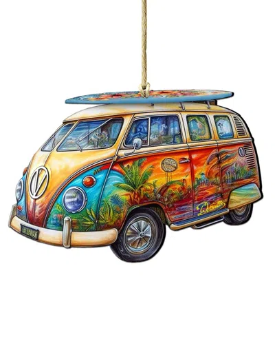 Designocracy Hippie Van Christmas Wooden Ornament In Multi