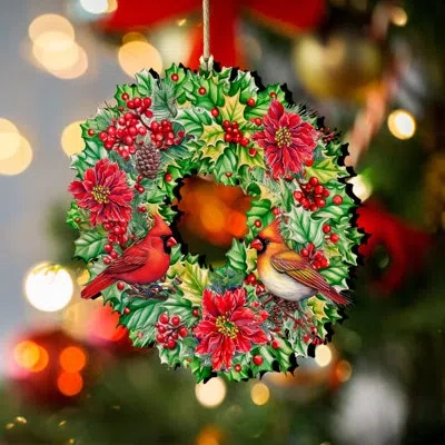 Designocracy Holiday Cardinal Garland Wreath Wooden Ornament By G. Debrekht In Multicolor